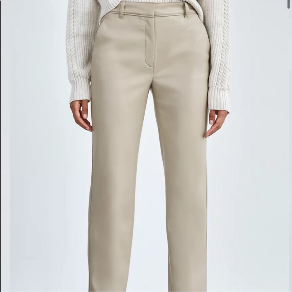 Aritzia Babaton Straight-Leg Leather Trousers in Light Beige